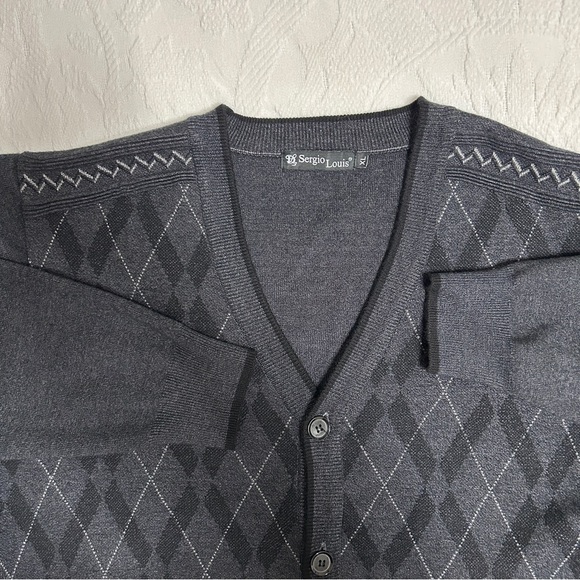 Sergio Louis Gray Argyle Men's XL Button Up cardigan grampacore academia v neck - Picture 1 of 9